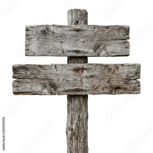 Double wooden signpost weathered isolated on transparent background