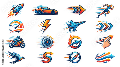 Foto Speed motion icons with arrows.