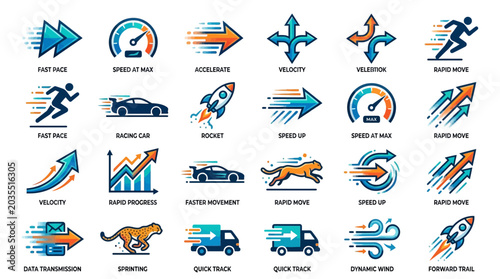 Canvastavla Speed and fast icons set collection.