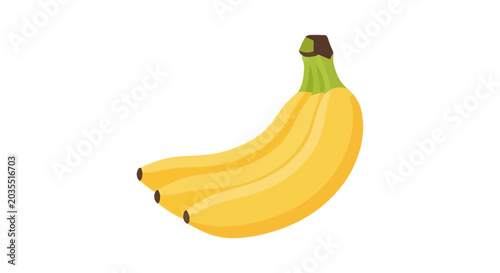 Three yellow bananas in bunch.