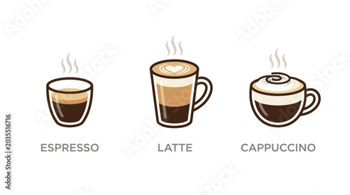 Photos Coffee drinks in different cups.