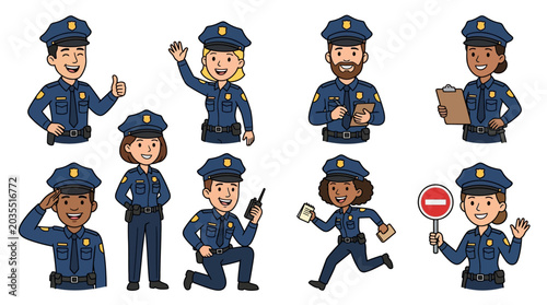 Fotografie Police officers in various poses and actions.