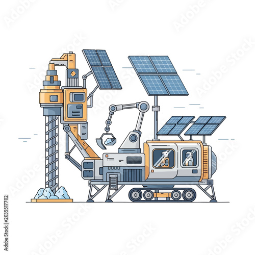 Solar-Powered Mining Vehicle Illustration, Futuristic Tech Concept