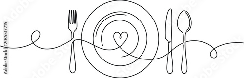 Continuous line drawing of a romantic table setting