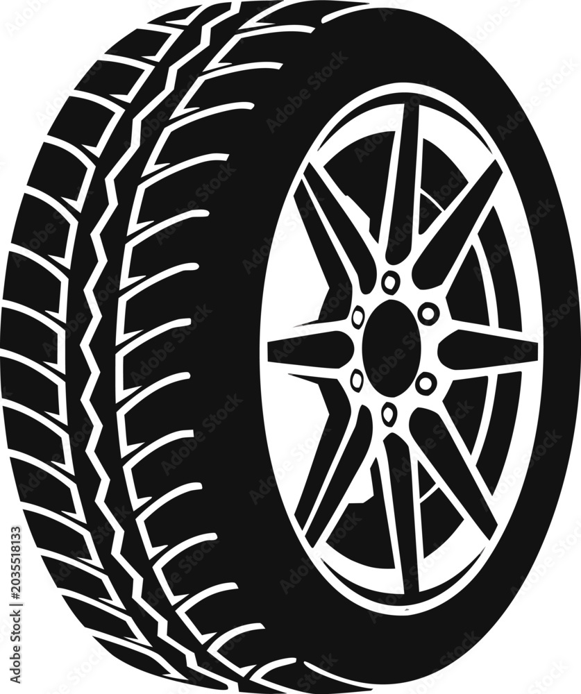 Fototapeta premium Black Car Tire Vector Illustration
