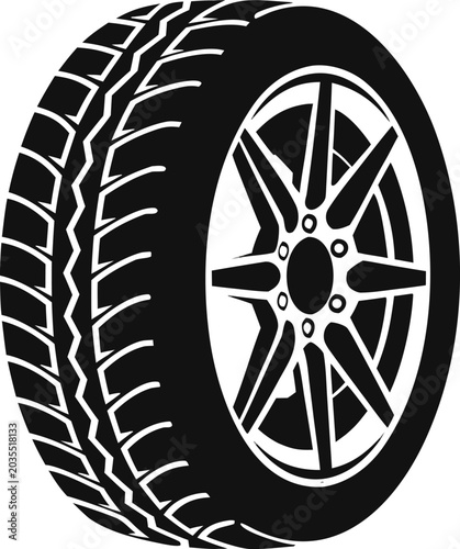 Black Car Tire Vector Illustration