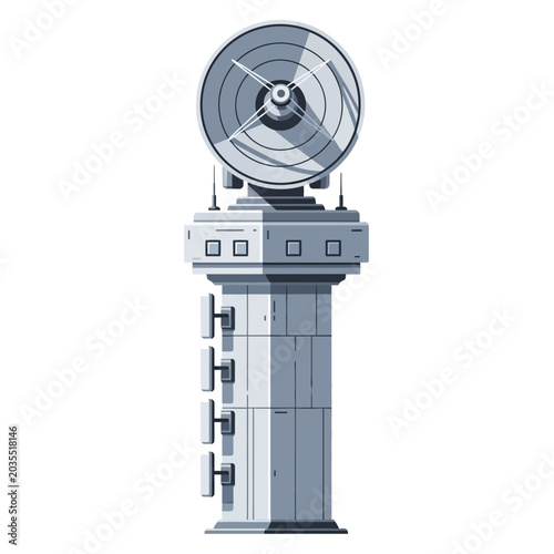 Stylized Radar Tower Illustration on White Background