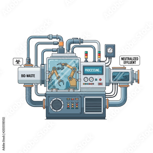 Industrial Bio-Waste Processing Illustration with Robotic Arms