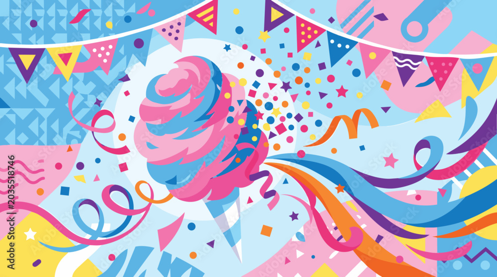 Fototapeta premium Vibrant Party Celebration Scene with Balloons Banners and Confetti.