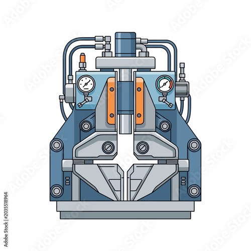Industrial Machine Illustration: Mechanical Device with Gauges on White