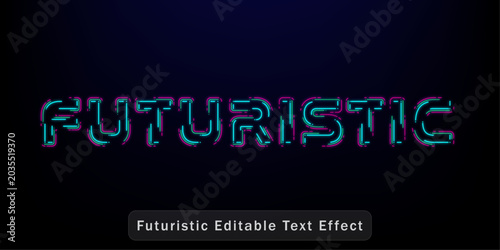 Futuristic neon text effect with glowing blue and pink lines on a dark background