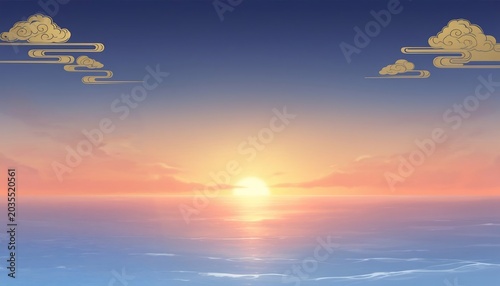 幻想的な朝焼け 海面を照らす暖かな光 (50 ký tự)