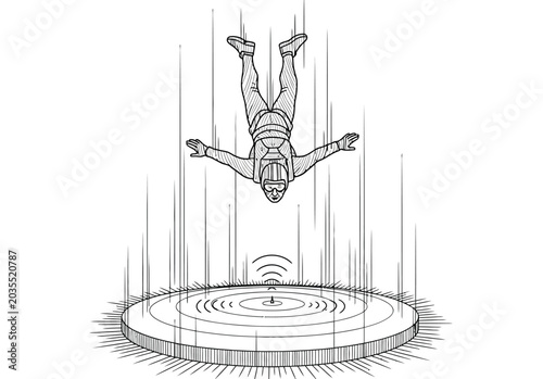 Foto Skydiver falling towards landing pad with ripple effect symbolizing extreme sports freefall jump parachute descent and adventure readiness for impact
