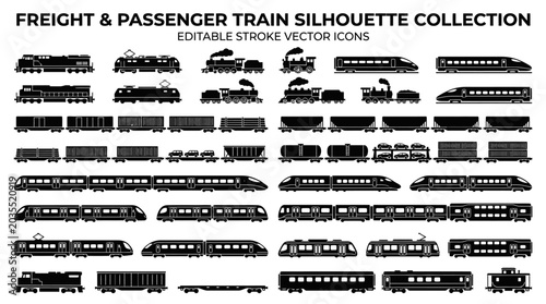 Freight and passenger train icons.