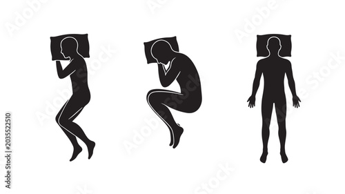 Human Silhouettes Sleeping On Pillow In Different Positions For Health Concepts