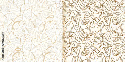 Canvas Print Stylized elongated leaf pattern a seamless vector illustration with a light beig