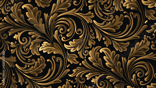 фотографія Golden floral ornament a seamless repeating vector pattern with swirling leaves
