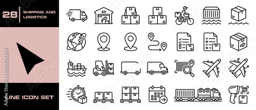 Tableau sur toile Set of 28 shipping and logistics line icons for business