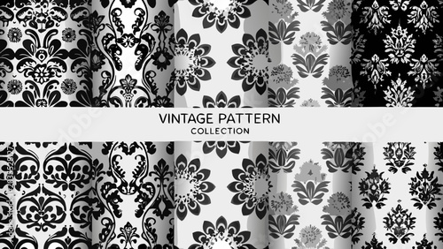 Tableau sur toile Floral ornament collection a series of twelve grayscale vector patterns with rep