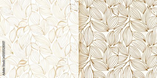 Cuadro en lienzo Stylized elongated leaf pattern a seamless vector illustration with a light beig