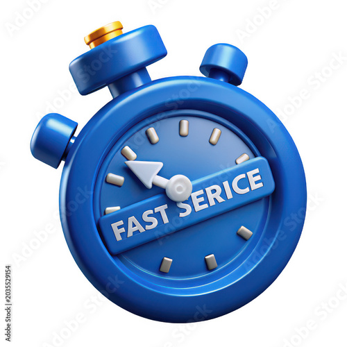 Blue 3 d stopwatch with fast service text on clock face