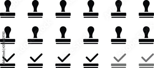 Obraz na płótnie Stamp, icon set vector, approval imprint watermark and rubber stamp symbols for legal documentation and official permission design