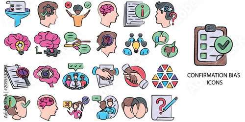 Foto Confirmation Bias simple New concept 24 color icons set