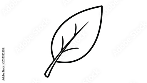 Billede på lærred Outline drawing of a single leaf with line art, black and whit