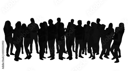 Foto A group of human silhouettes standing closely together in a straight line, forming a united formation