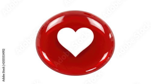 Glossy red sphere with white heart love symbol