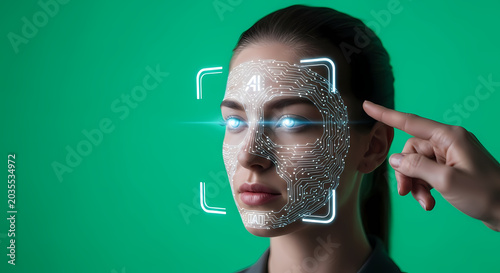Artificial Intelligence Facial Recognition Scan on Woman's Face - Technology Concept