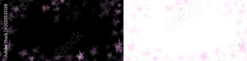 Elegant pink frost border with delicate ice crystals and frozen winter snowflake elements on clear background.