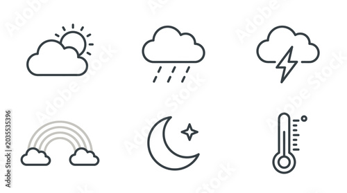 Basic weather forecast line icons set.