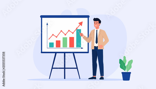 Businessman Presenting Financial Growth Chart Illustration
