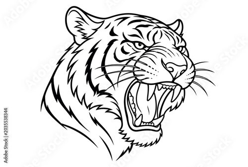 Foto Roaring Angry Tiger Head Closeup.