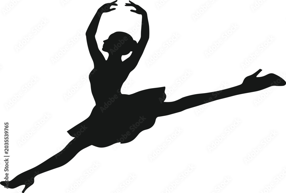 Fototapeta premium Graceful Ballet Dancer Silhouette Vector Illustration Featuring Elegant Leap Movement and Classical Dance Performance Pose