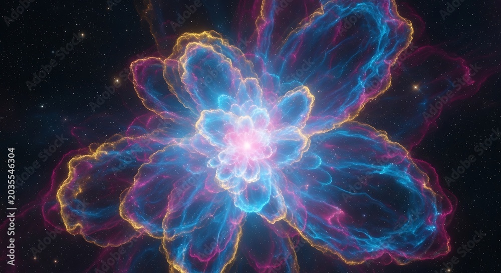 Obraz premium Cosmic Nebula in Flower Shape with Vibrant Colors in Deep Space