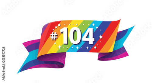 Cuadro en lienzo Rainbow Ribbon with Number 104 and Stars - Celebration, Award, Ranking