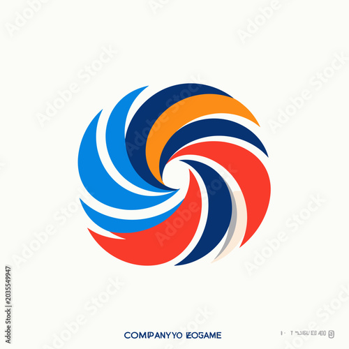 Circular blue and orange spiral wave logo design.