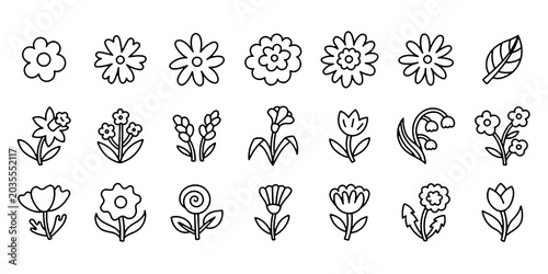 Foto Flower and Botanical Doodle Line Icons Set