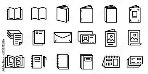 Tableau sur toile Book and Print Publication Line Icons Set