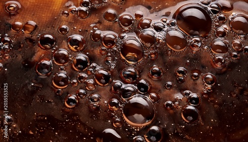 Close Up Of Dark Brown Liquid With Bubbles Showing Texture And Movement