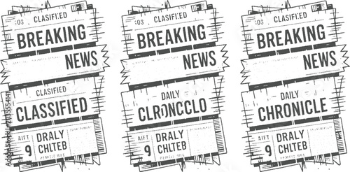 Three overlapping vintage newspaper clippings with breaking news and classified ad sections