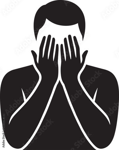 Фотография Person covering face with hands in anguish or hiding eyes, graphic icon and blac