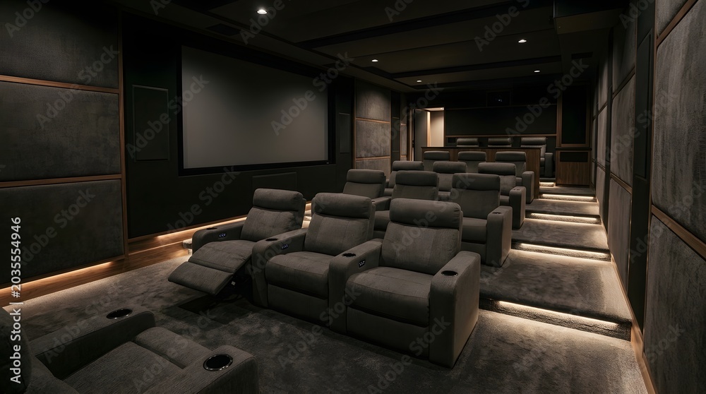 Fototapeta premium A luxurious home theater with comfortable seating and modern design elements