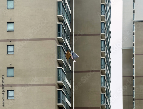 Canvas Print Urban high-rise apartment balconies with hanging laundry in Xuhui District Shang