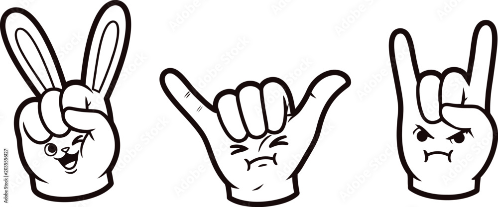Fototapeta premium Cartoon hands with different gestures and expressions