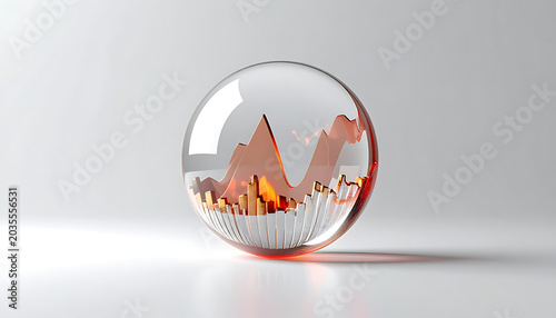 Crystal ball reflecting a glowing stock market graph with city skyline inside, representing financial forecasting and future investments