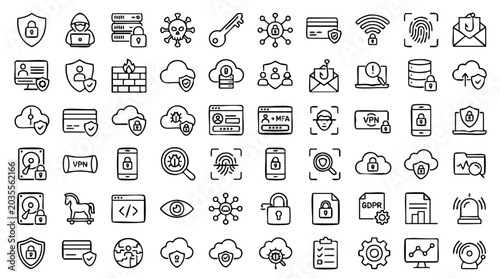 Cybersecurity & Data Protection Minimalist Line Icon Set