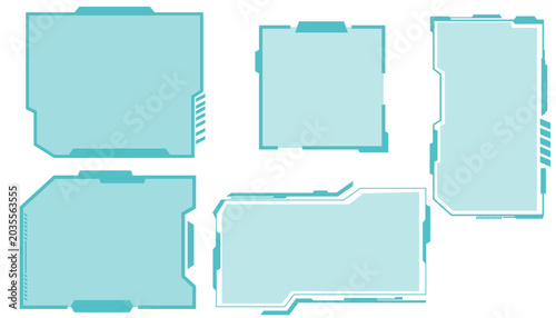 Five light blue flat file folder with different tab styles on white background, light blue file folders